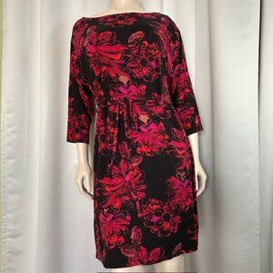 Merona Black Dress with red and pink floral pattern Size XL